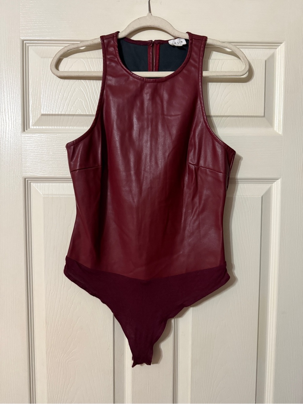 Le Lis Burgundy Faux Leather Bodysuit